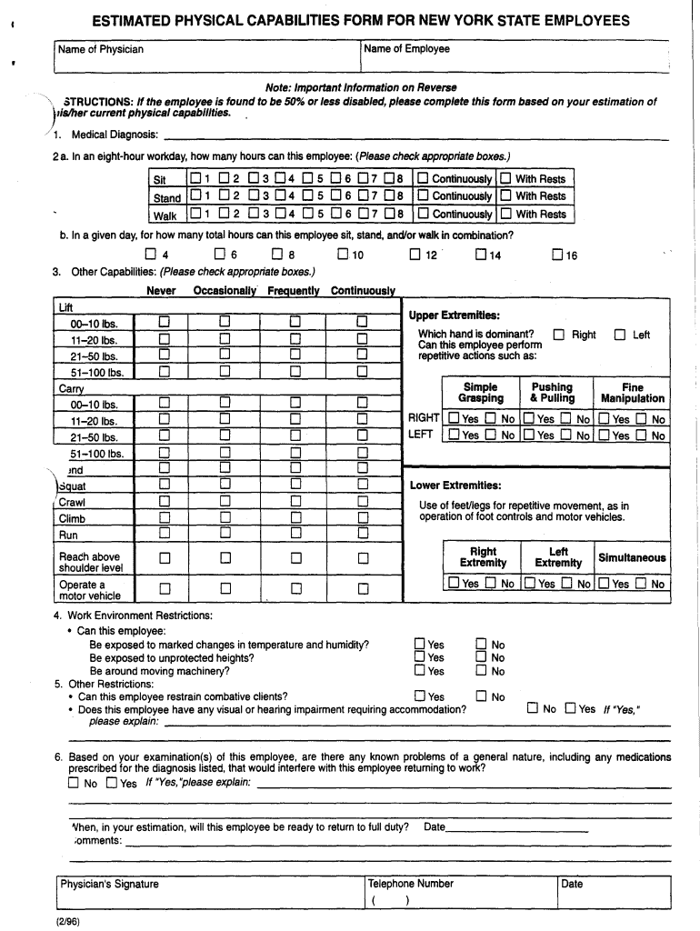  Physical Capabilities Form 1996-2024