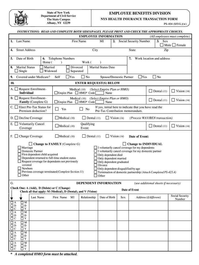  State of New York Department of Civil Service Albany, NY 12239 2001