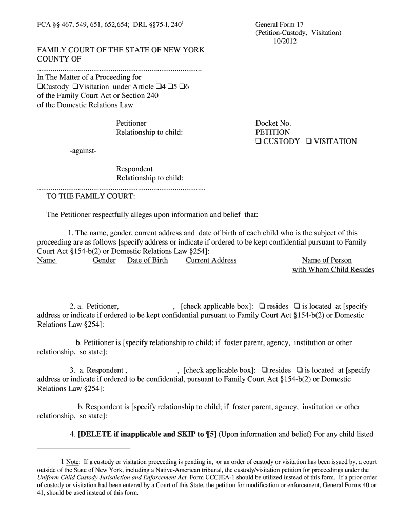  New York Custody Forms 2012-2024