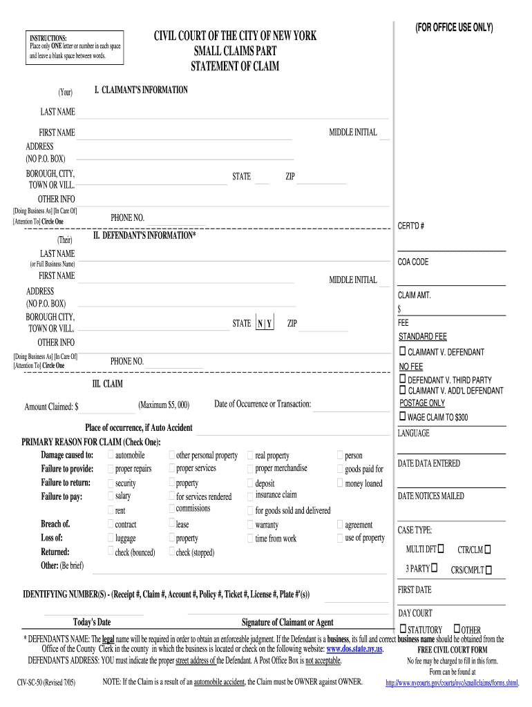  Civ Sc 50 Form 2005