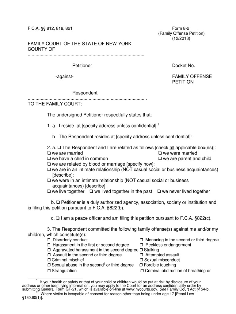  Family Offense Petition Form 2010