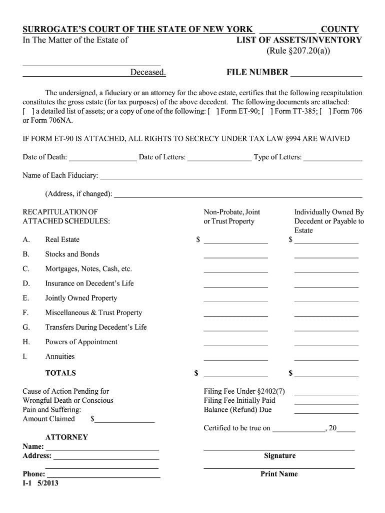  Nys Surrogate's Court Forms Inventory of Assets 2013-2024