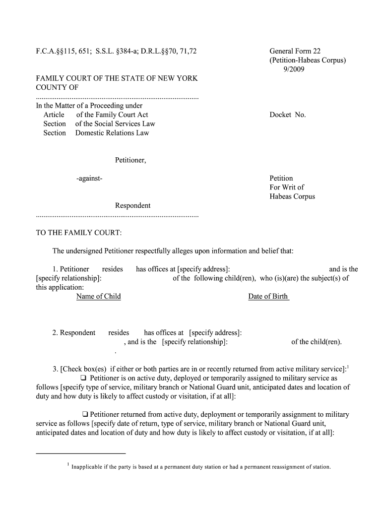  Writ of Habeas Corpus Form 2009-2024