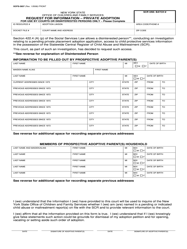  OCFS 3937 Request for Information  Private Adoption Request for Information  Private Adoption 2008