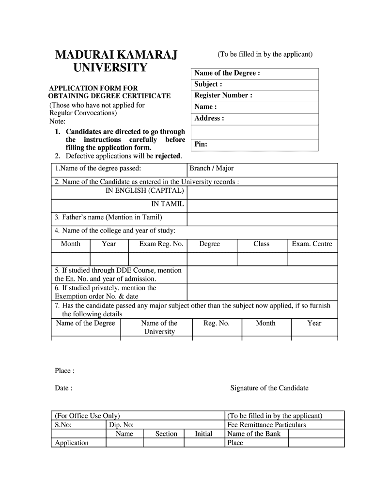 Get and Sign Madurai Kamaraj University Certificate Verification Online  Form