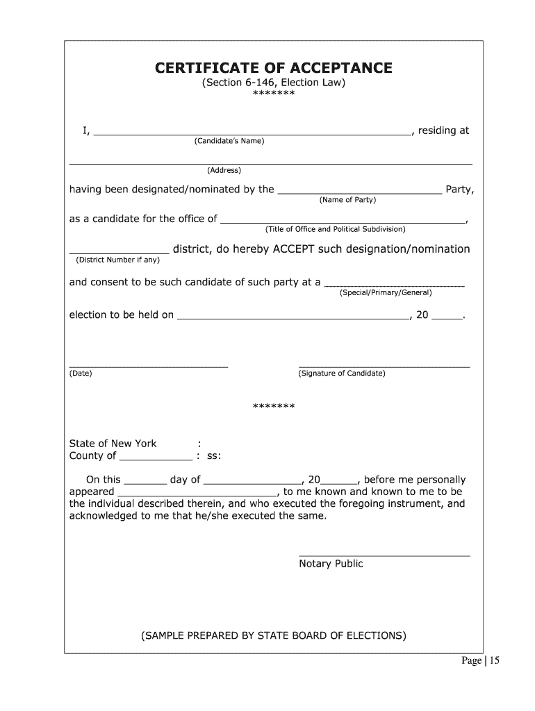 New York Certificate Acceptance  Form