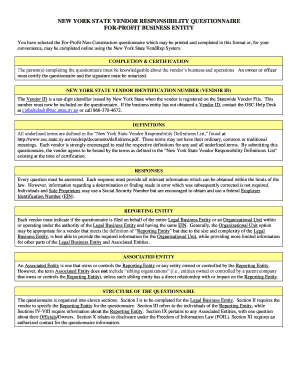 Nys Vendor Responsibility Questionnaire for Profit Business Entity Form