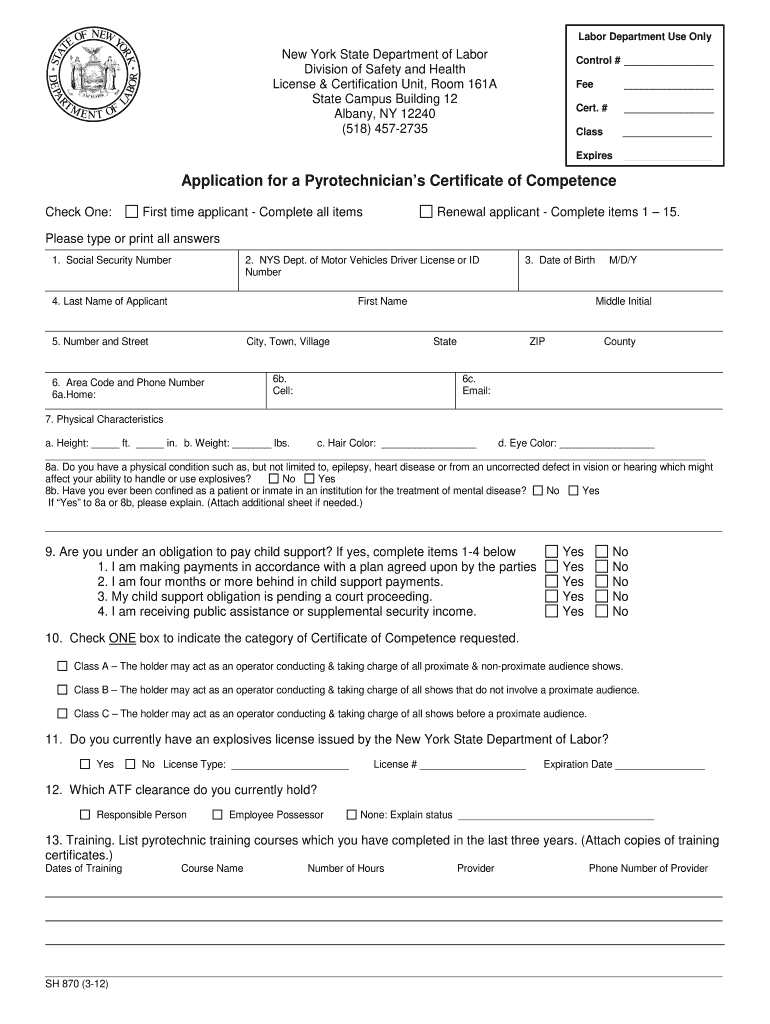 Pyrotechnician Certificate Competence  Form