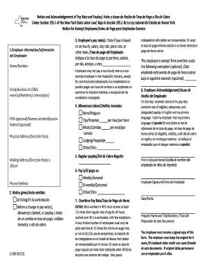 Notice and Acknowledgement of Pay Rate and Payday, Exempt Employees, Spanish Version Notice and Acknowledgement of Pay Rate and   Form