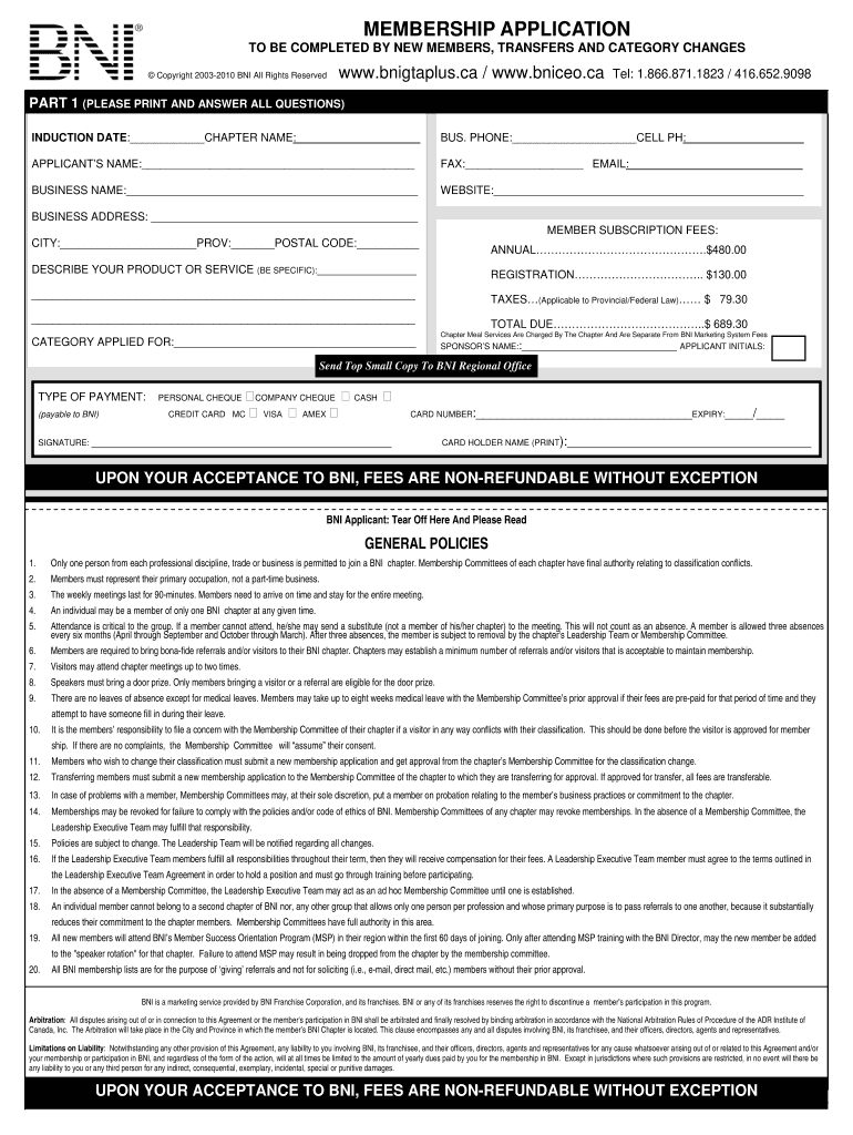 Bni Application Form