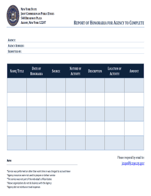 REPORT of HONORARIA for AGENCY to COMPLETE Jcope Jcope Ny  Form