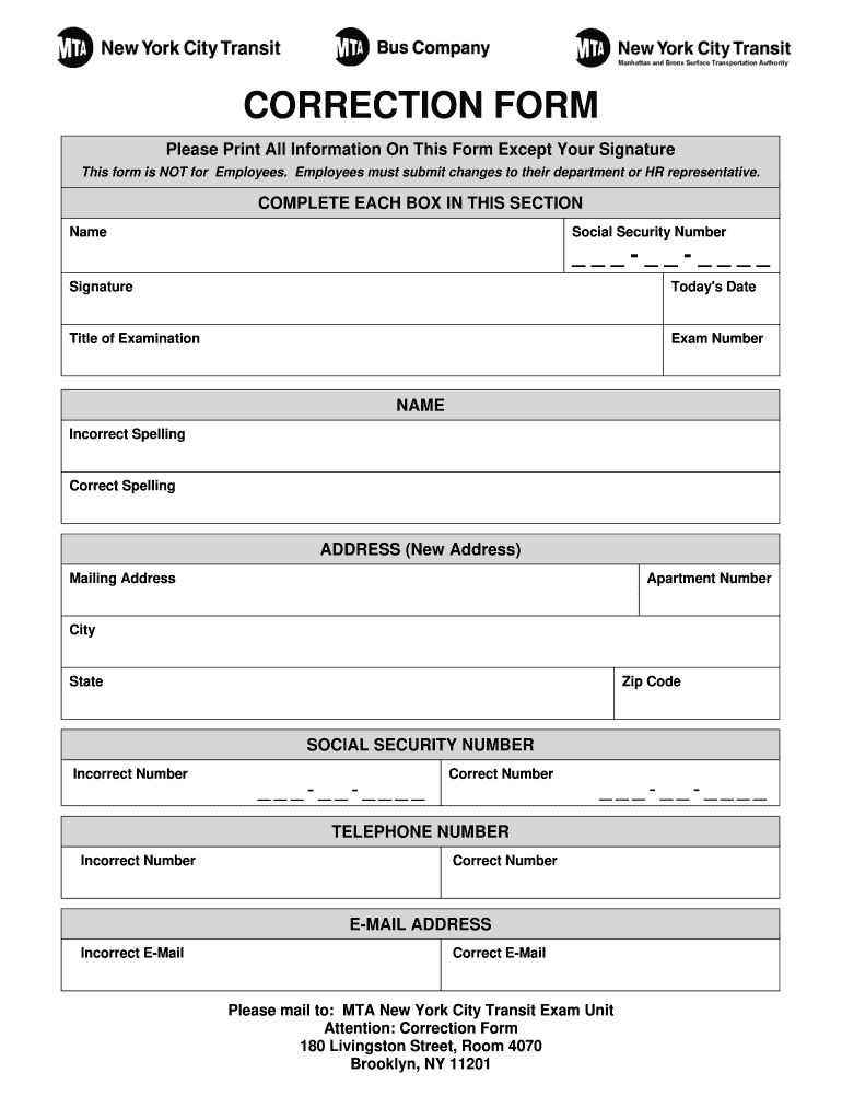 Mta Correction  Form