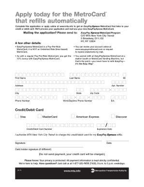 Easypay Metrocard  Form