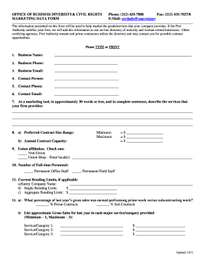  Marketing Data Form Panynj 2012