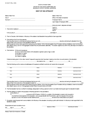 Next of Kin Affidavit New York  Form