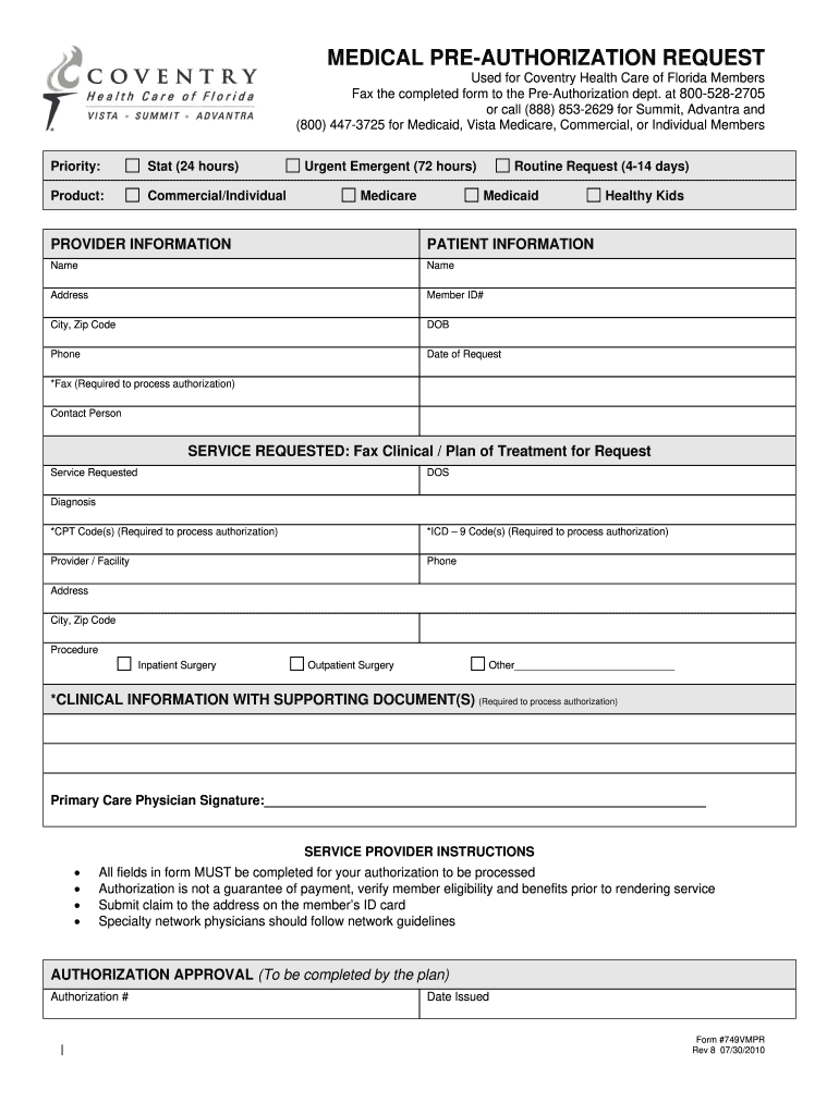  Coventry Prior Authorization Form 2010-2024