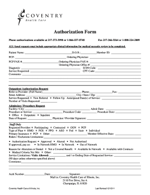 Insurance Authorization Form