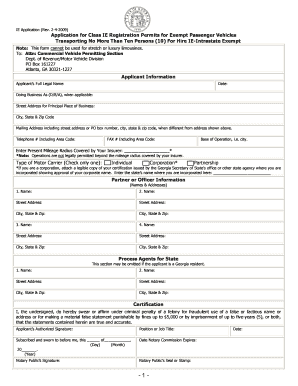 Application for Class IE Registration Permits for Exempt Georgia Motor Etax Dor Ga  Form