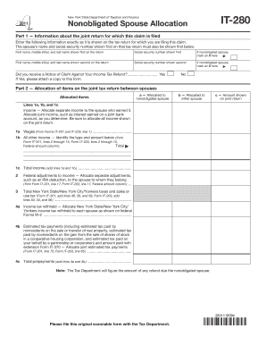 Nonobligated Spouse Allocation, It280 Department of Taxation  Form