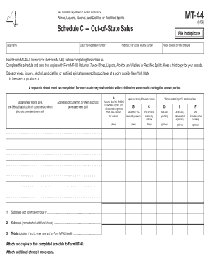 Form MT 44909 Schedule C Out of State Sales, MT44 Tax Ny