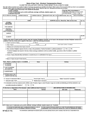 CLAIM for VOLUNTEER FIREFIGHTERS' BENEFITS in a DEATH CASE Wcb Ny  Form