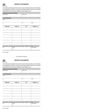 Non Operational Vehicle Form