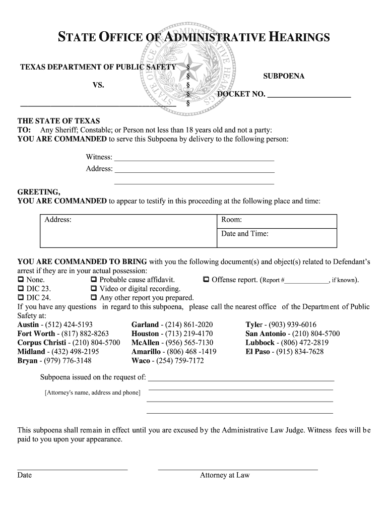 Soah Subpoena  Form