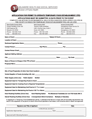 Get and Sign Delaware Temporary Food Permit  Form