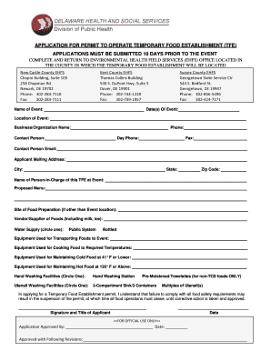 Delaware Temporary Food Permit  Form