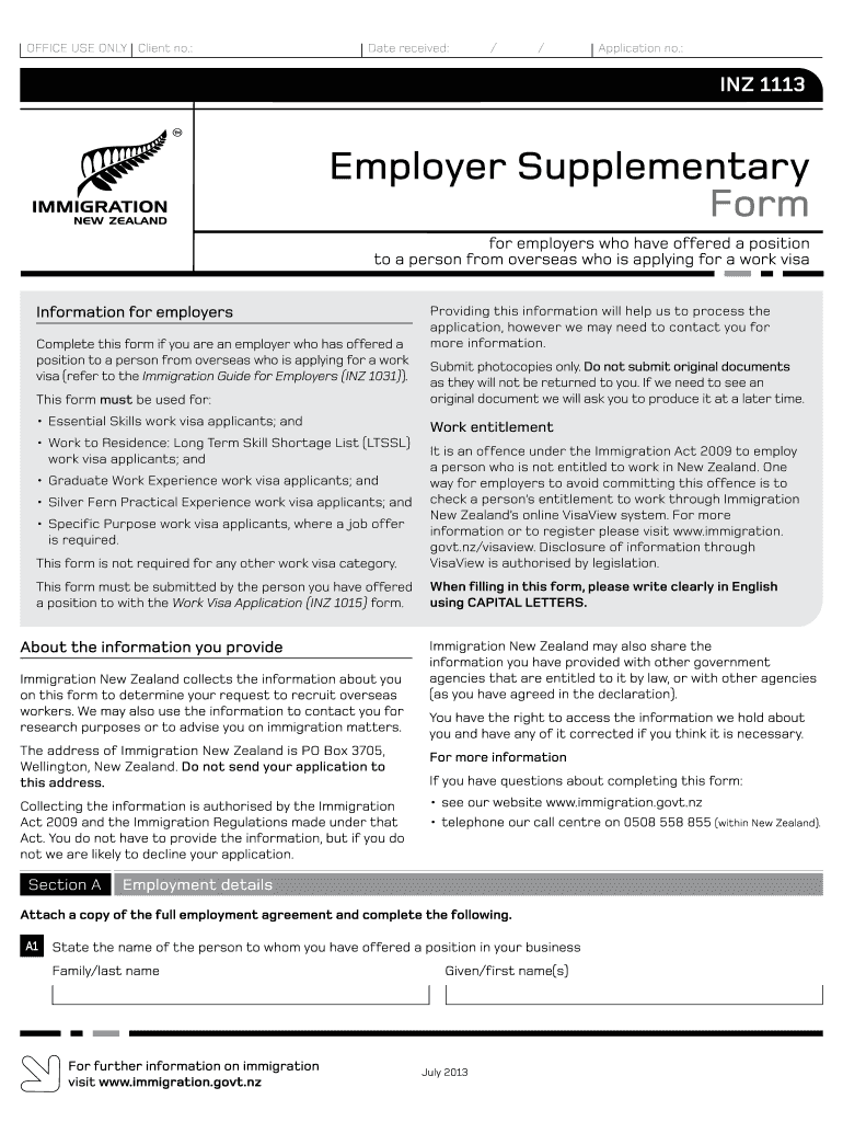  Supplementary Form Immigration Nz 2018