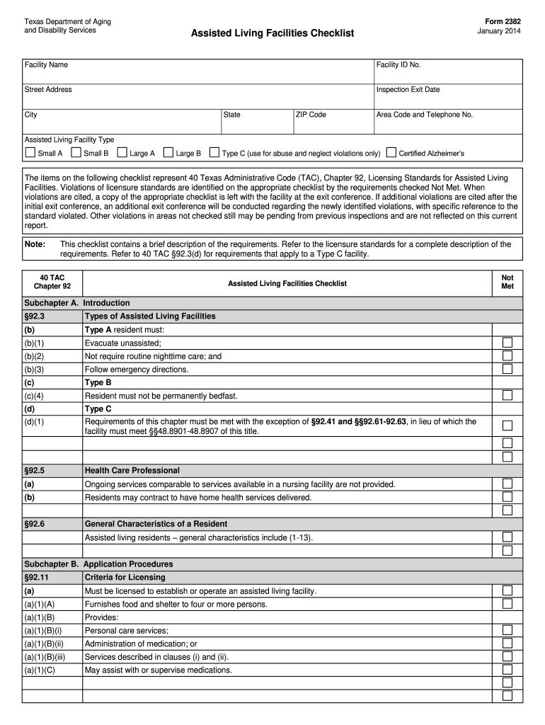 Assisted Living Form 2382