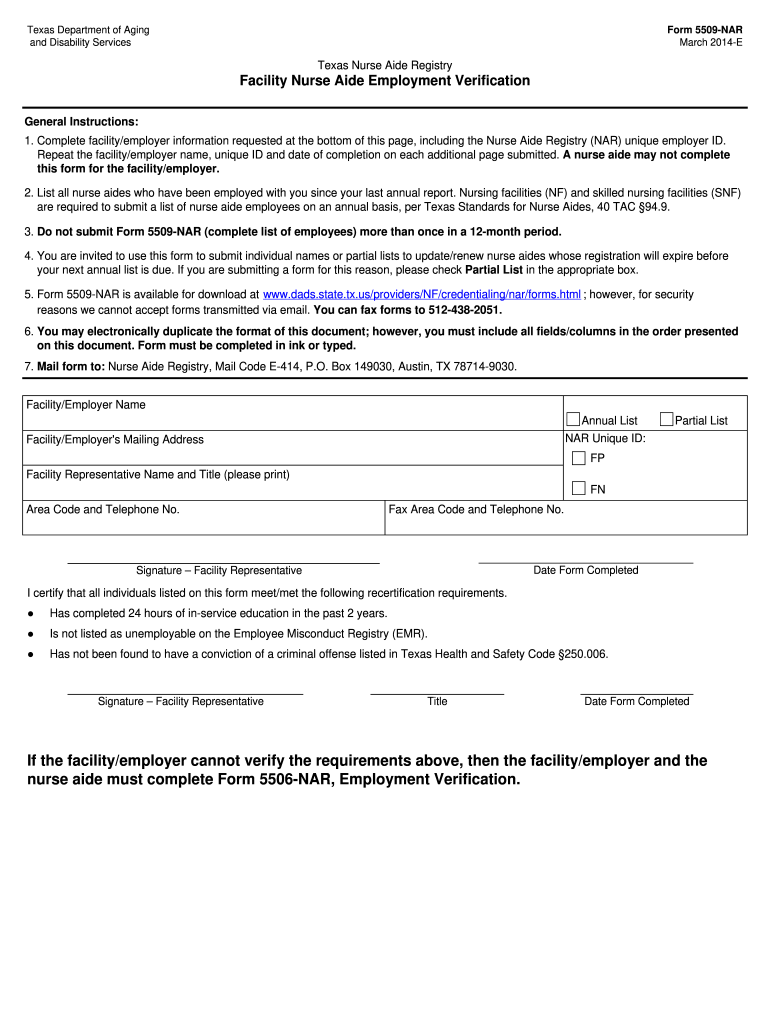  Form 5509 Nar 2014-2024