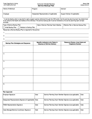 Form 1740 Service Backup Plan