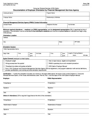 Form 1736, Documentation of Employer Orientation by Financial Management Services Agency Form 1736 Dads State Tx