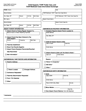 Child Support, TANF Foster Care, and TANFMedicaid Case Dads State Tx  Form