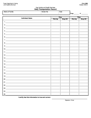 Form 3682 Daily Transportation Record