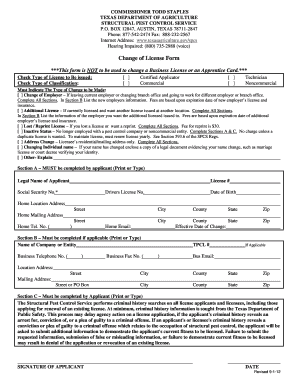 Change of License Form Texas Department of Agriculture Texasagriculture