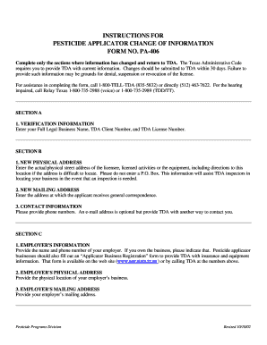 Instructions for Pesticide Applicator Change of Information Form No Texasagriculture