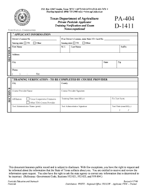 PA 404 D 1411 Texas Department of Agriculture Texasagriculture  Form