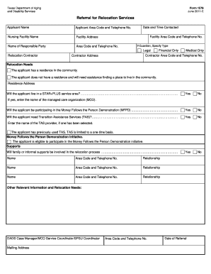 Form 1579 Referral for Relocation Services