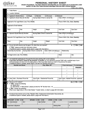 History Sheet  Form