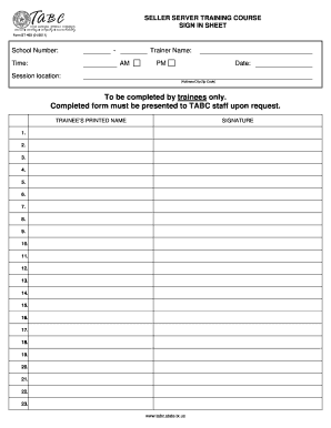 Course Sign in Sheet Seller Training Form Tabc State Tx