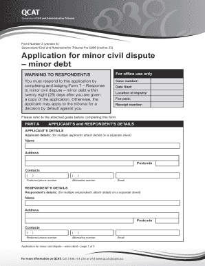 Qcat Minor Civil Dispute  Form