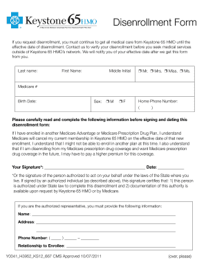 Disenrollment Forms for Keystone 65