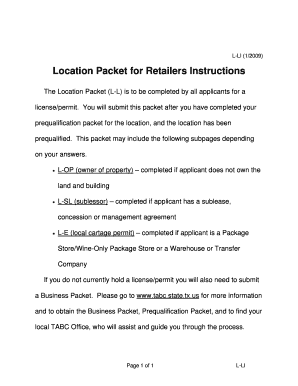 Location Packet for Retailers Form