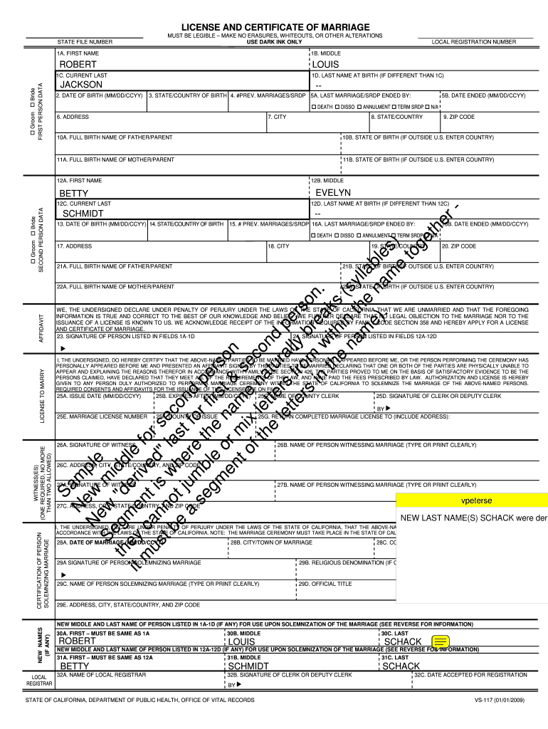 LICENSE and CERTIFICATE of MARRIAGE  California    Caceo58  Form