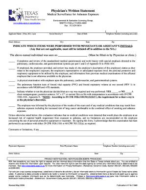 Physician Written Statement for Asbestos Exposure  Form