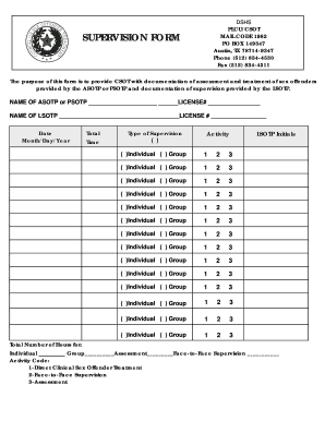 SUPERVISION FORM Dshs State Tx