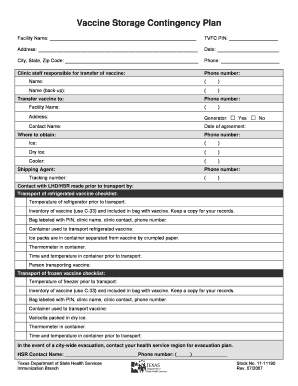 Contingency Plan for Vaccine Storage  Form