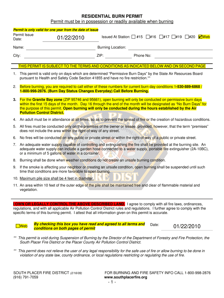  Placer County Burn Permit 2010-2024